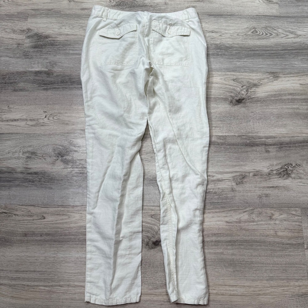 LOFT Womens White Cargo Utility Pants Size 0 Linen Blend Casual Chic - Picture 5 of 10